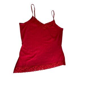 Christopher Banks Y2K Babydoll Camisole Top L Red Lace Fairy Spaghetti Straps